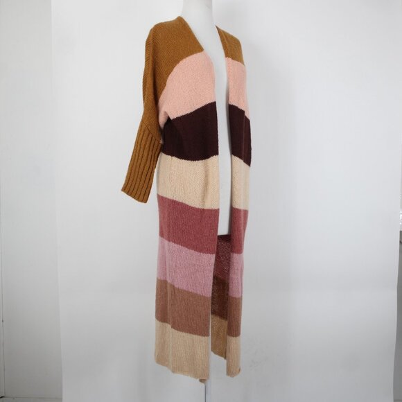 Petal Pup Sz S Camel Burgundy Striped Multicolor Acrylic Wool Knit Wrap Sweater - Picture 7 of 14
